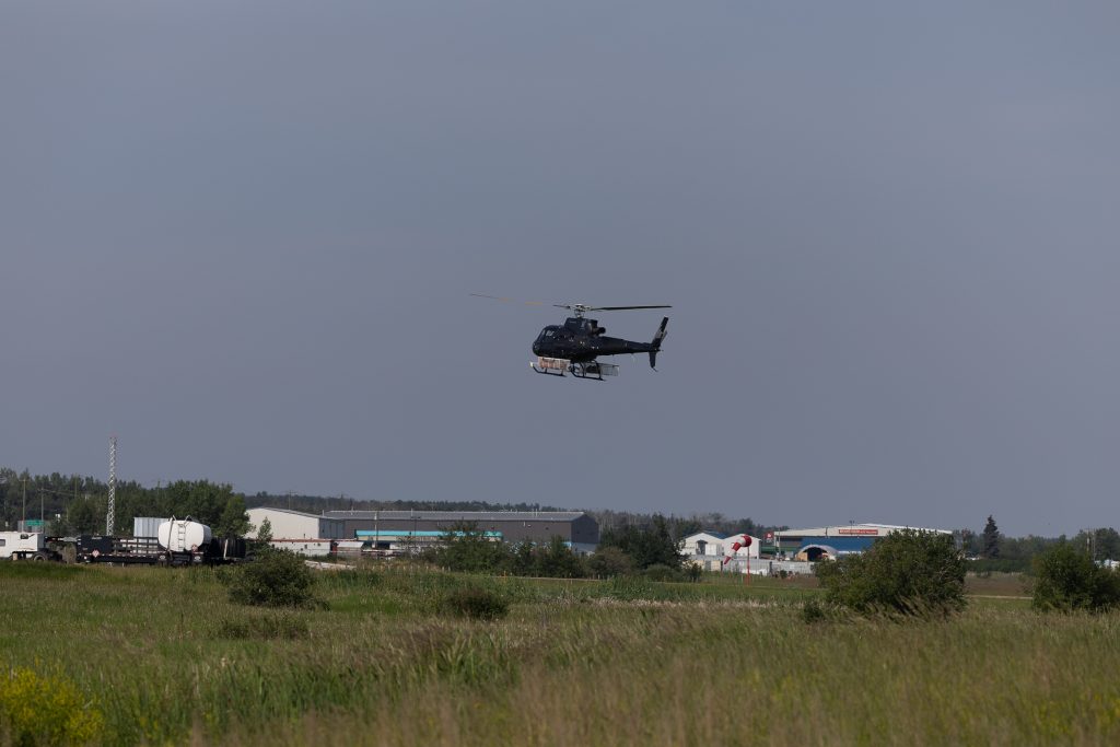 Helicopter landing at Spirit River Airport